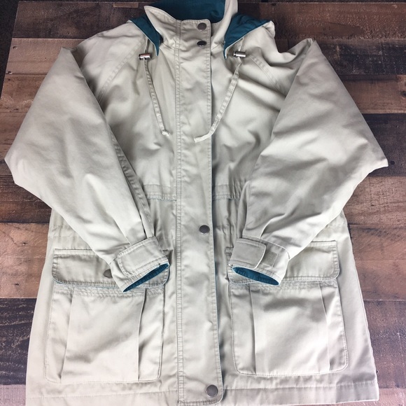 Jacket London Fog Tan & Green Removable Hood Jacket Coat - Picture 9 of 15